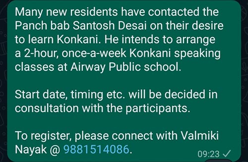 Konkani speaking classes.